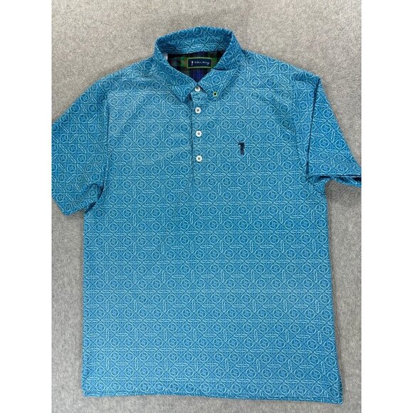 William Murray Geometric Design Short Sleeve Golf Polo Shirt (Men's Medium) Blue - Picture 1 of 11